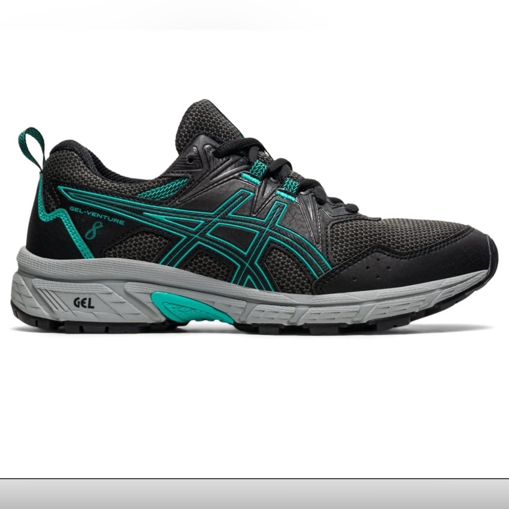 ASICS Gel-Venture 8 Black and Turquoise Trail Shoes